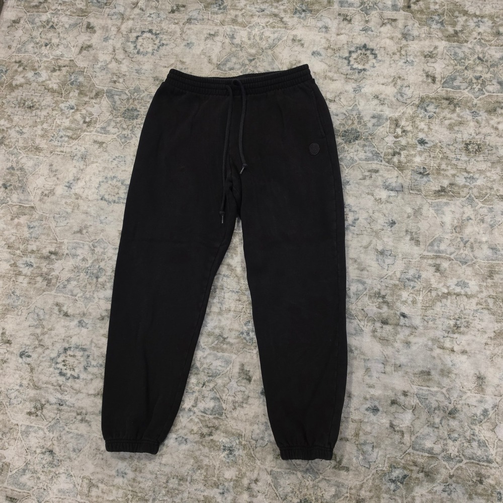 PINK Victoria's Secret Black Jogger Sweatpants Small Tonal Crest Logo Pockets - Picture 2 of 6